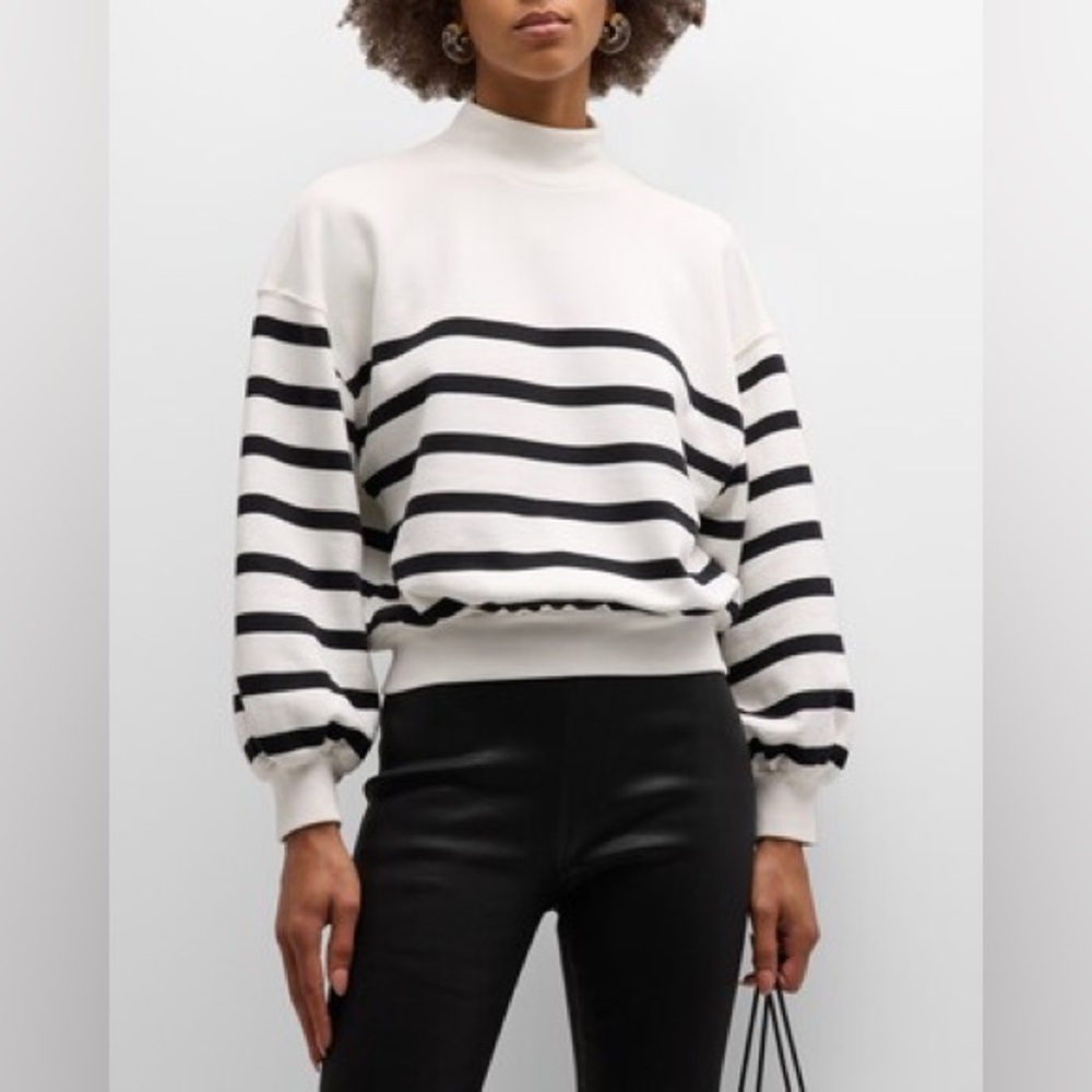 FRAME NWT Mockneck bishop sleeve Stripe Sweatshirt